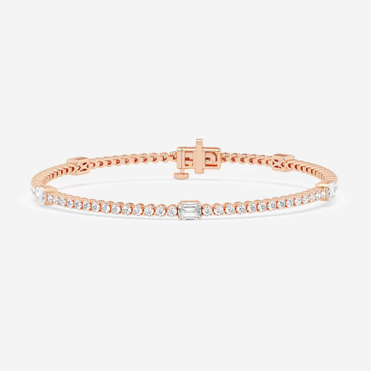 Emerald Bezel Intervals In Round Tennis Bracelet - 1.20 CTTW - Emerald Diamond - 14K Rose Gold