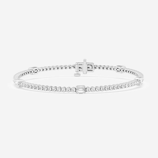 Emerald Bezel Intervals In Round Tennis Bracelet - 1.20 CTTW - Emerald Diamond - 14K White Gold