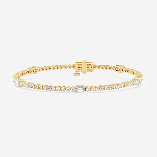 Emerald Bezel Intervals In Round Tennis Bracelet - 1.20 CTTW - Emerald Diamond - 14K Yellow Gold