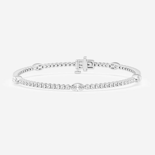 Emerald Bezel Intervals In Round Tennis Bracelet - 1.30 CTTW - Marquise Diamond - 14K White Gold