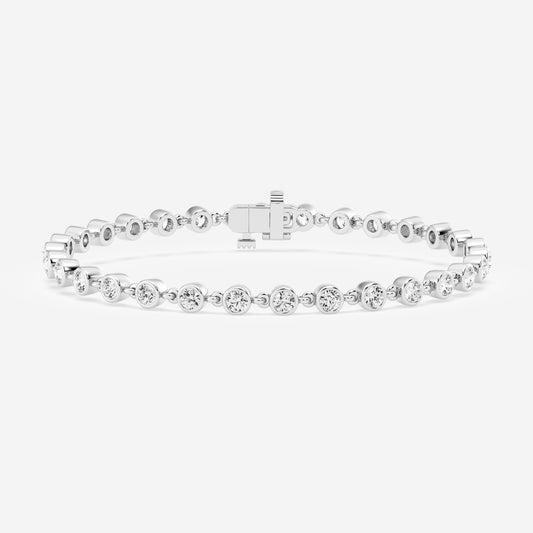 Deep Bezel With Round Solitaire Link Tennis Bracelet - 3.00 CTTW - Round Diamond - 14K White Gold