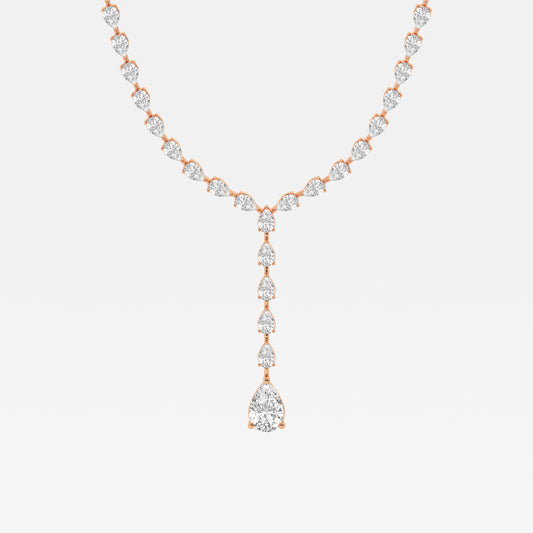 Drop Down Round Tennis Necklace - 3.00 CTTW - Pear Diamond - 14K Rose Gold