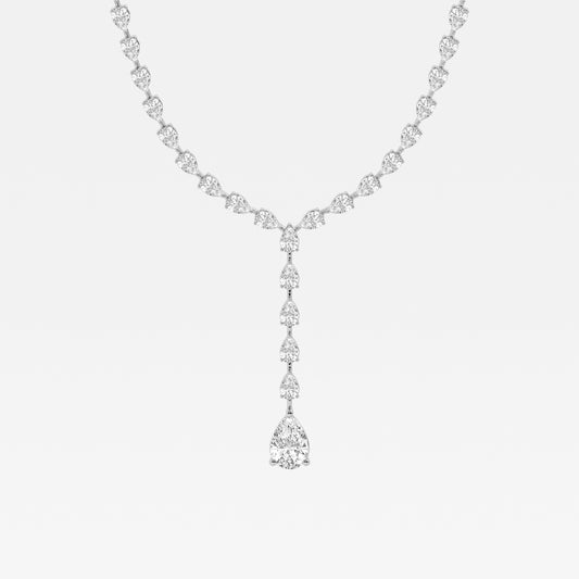 Drop Down Round Tennis Necklace - 3.00 CTTW - Pear Diamond - 14K White Gold