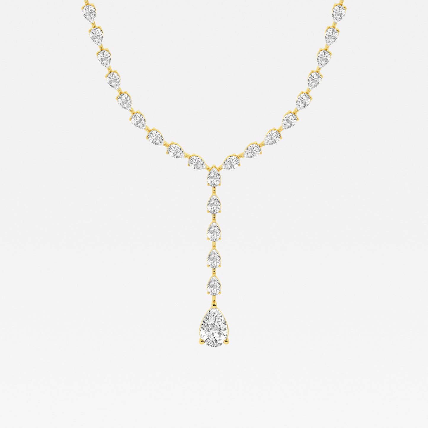 Drop Down Round Tennis Necklace - 3.00 CTTW - Pear Diamond - 14K Yellow Gold