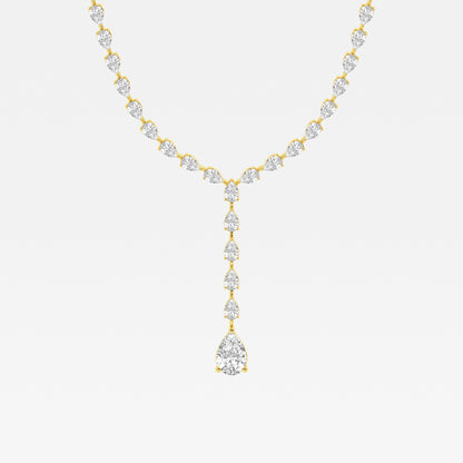 Drop Down Round Tennis Necklace - 3.00 CTTW - Pear Diamond - 14K Yellow Gold