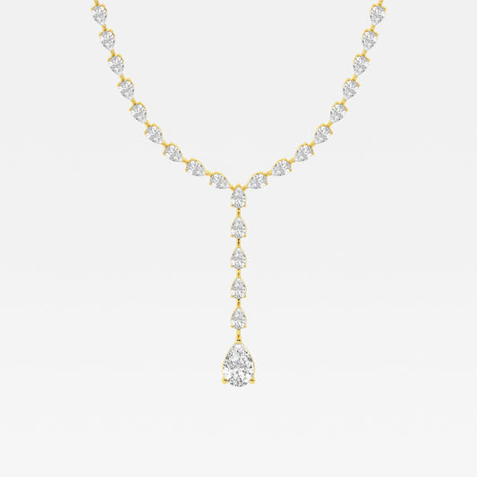 Drop Down Round Tennis Necklace - 3.00 CTTW - Pear Diamond - 14K Yellow Gold