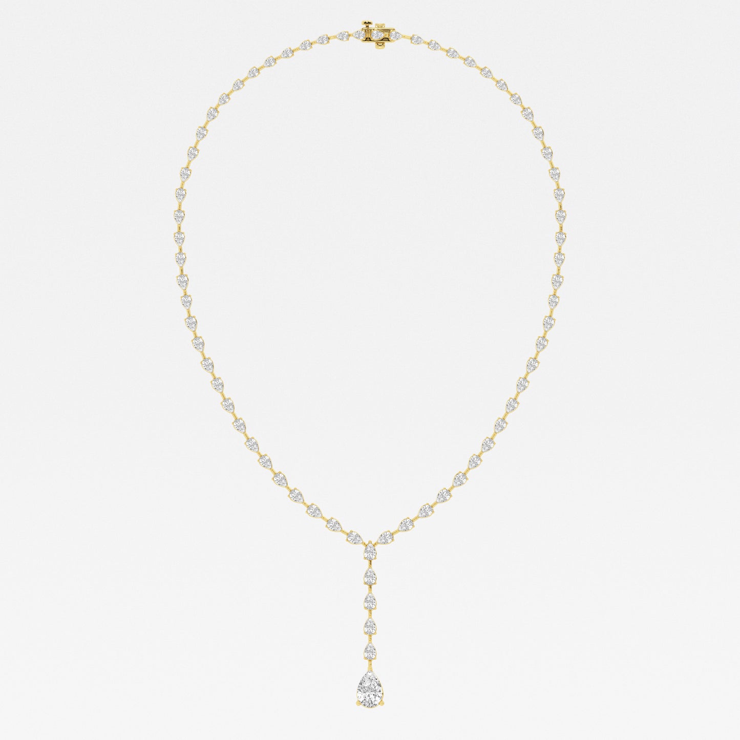 Drop Down Round Tennis Necklace - 3.00 CTTW - Pear Diamond - 14K Yellow Gold