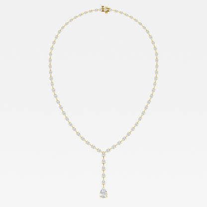 Drop Down Round Tennis Necklace - 3.00 CTTW - Pear Diamond - 14K Yellow Gold