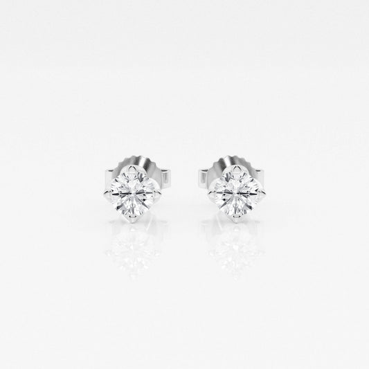 Round Lab Grown Diamond Rose Set Studs Earrings - 0.50 CTTW - Round Diamond - 14K White Gold