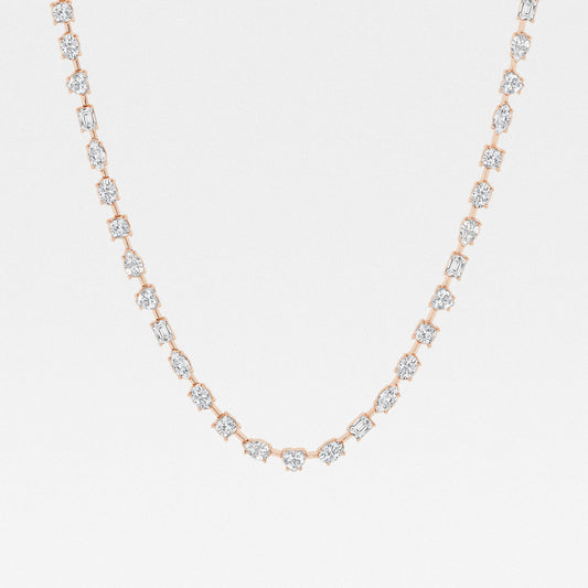 Multi-Shape Tennis Necklace - 15.30 CTTW - Cushion Diamond - 14K Rose Gold