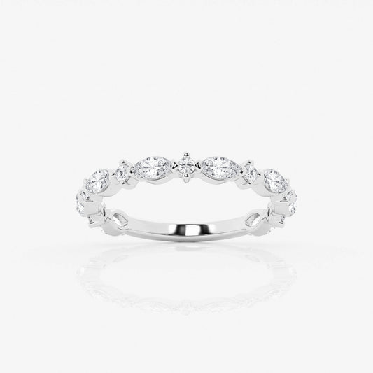 Alternating Wedding Band - 0.70 CTTW - Round Diamond - 14K White Gold