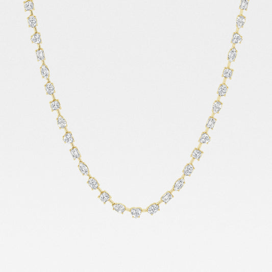 Multi-Shape Tennis Necklace - 15.30 CTTW - Cushion Diamond - 14K Yellow Gold