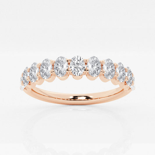 Oval Prong Wedding Band - 1.00 CTTW - Oval Diamond - 14K Rose Gold