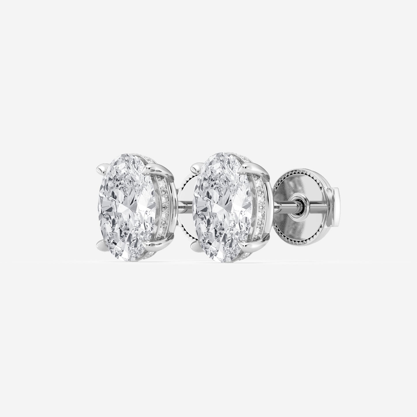 Oval Lab Grown Diamond Hidden Halo Studs Earrings - 0.50 CTTW - Oval Diamond - 14K White Gold