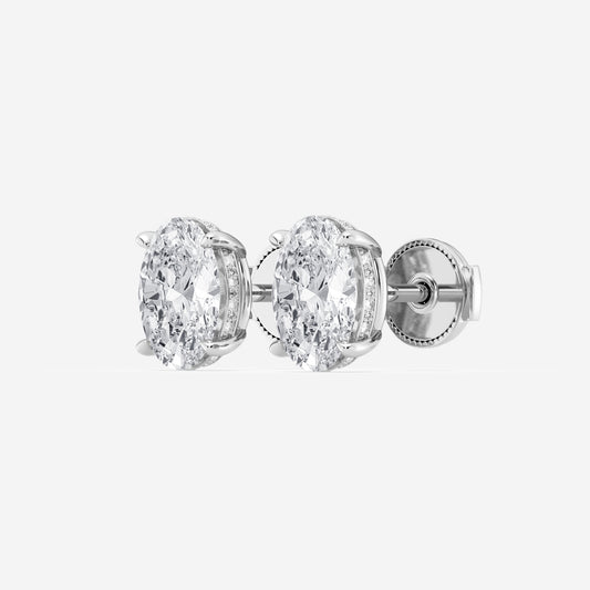 Oval Lab Grown Diamond Hidden Halo Studs Earrings - 2.00 CTTW - Oval Diamond - 14K White Gold