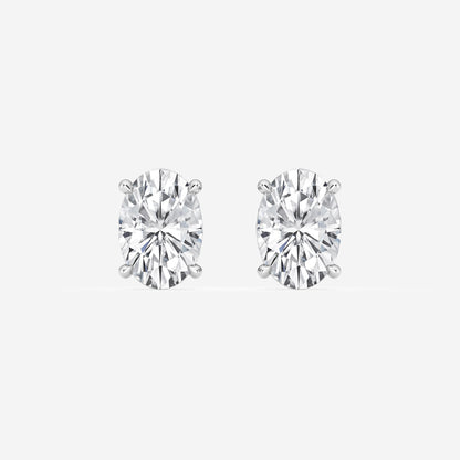 Oval Lab Grown Diamond Hidden Halo Studs Earrings - 0.50 CTTW - Oval Diamond - 14K White Gold