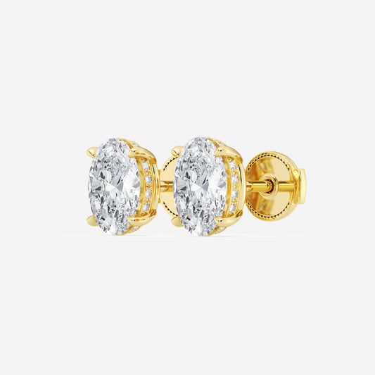 Oval Lab Grown Diamond Hidden Halo Studs Earrings - 0.50 CTTW - Oval Diamond - 14K Yellow Gold