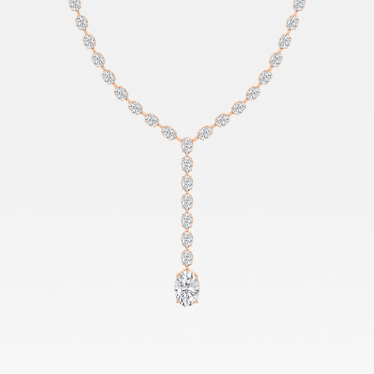 Drop Down Round Tennis Necklace - 3.00 CTTW - Oval Diamond - 14K Rose Gold