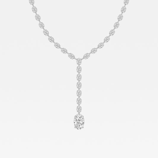 Drop Down Round Tennis Necklace - 3.00 CTTW - Oval Diamond - 14K White Gold