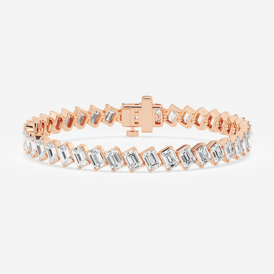 Prong With East-West Solitaire Bracelet - 14.40 CTTW - Emerald Diamond - 18K Rose Gold