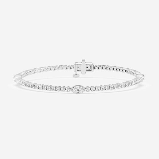 Marquise Bezel Intervals In Round Tennis Bracelet - 0.80 CTTW - Marquise Diamond - 14K White Gold