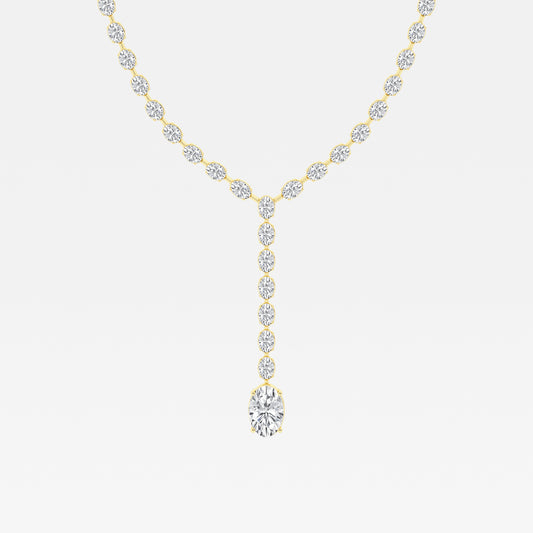 Drop Down Round Tennis Necklace - 3.00 CTTW - Oval Diamond - 14K Yellow Gold