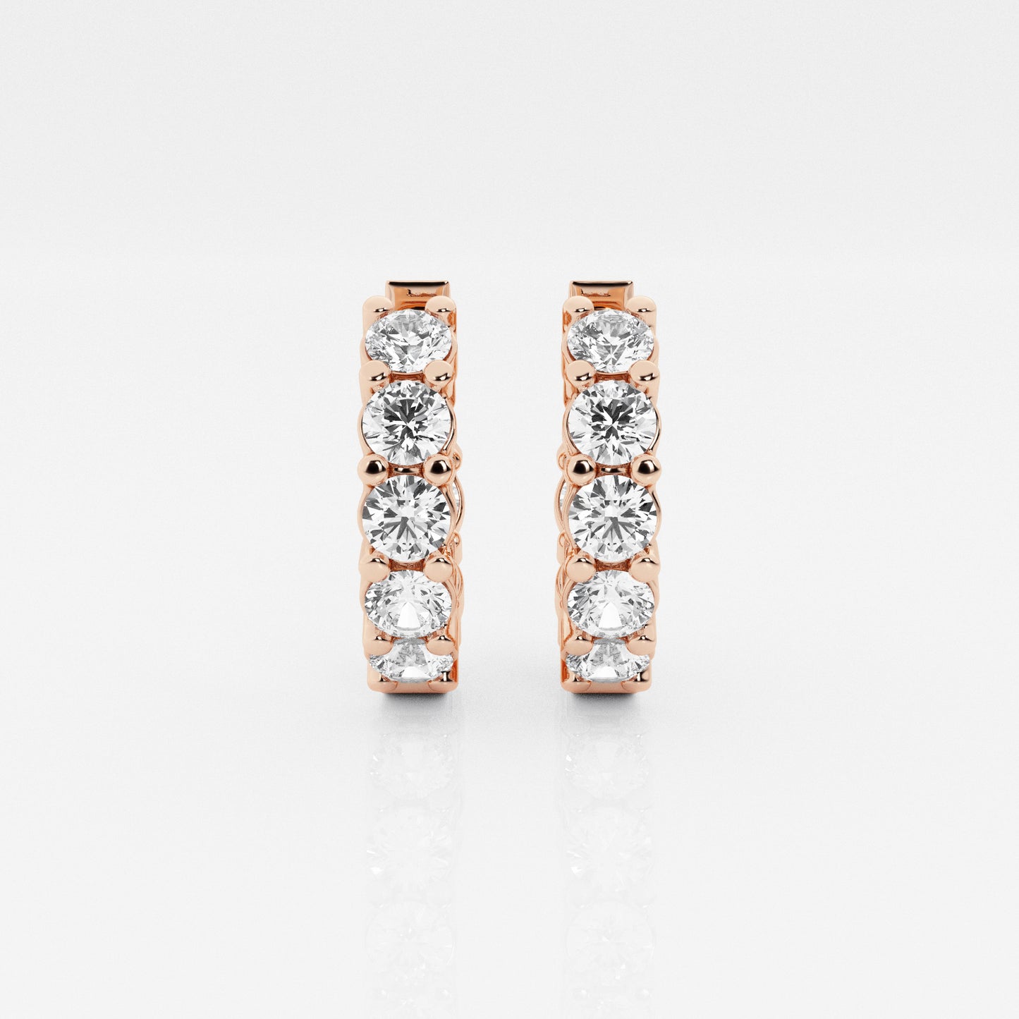 Huggie Hoop Earrings - 1.50 CTTW - Round Diamond - 14K Rose Gold