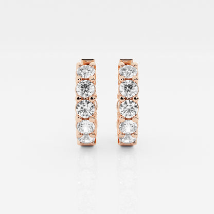 Huggie Hoop Earrings - 1.50 CTTW - Round Diamond - 14K Rose Gold