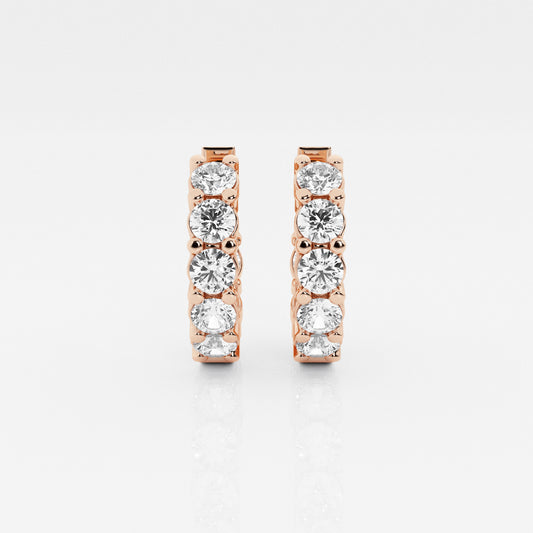 Huggie Hoop Earrings - 1.50 CTTW - Round Diamond - 14K Rose Gold