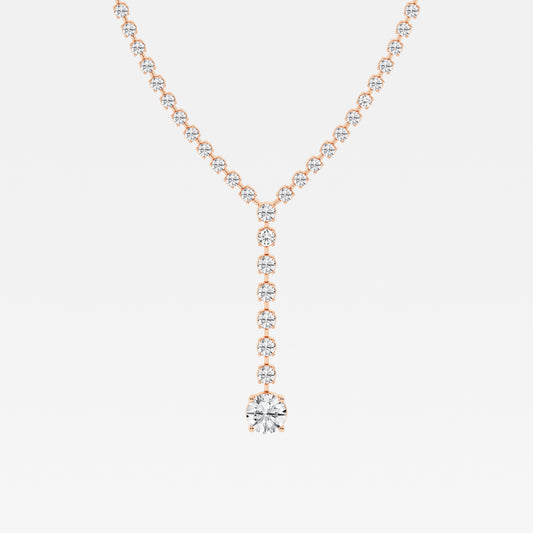 Drop Down Round Tennis Necklace - 3.00 CTTW - Round Diamond - 14K Rose Gold