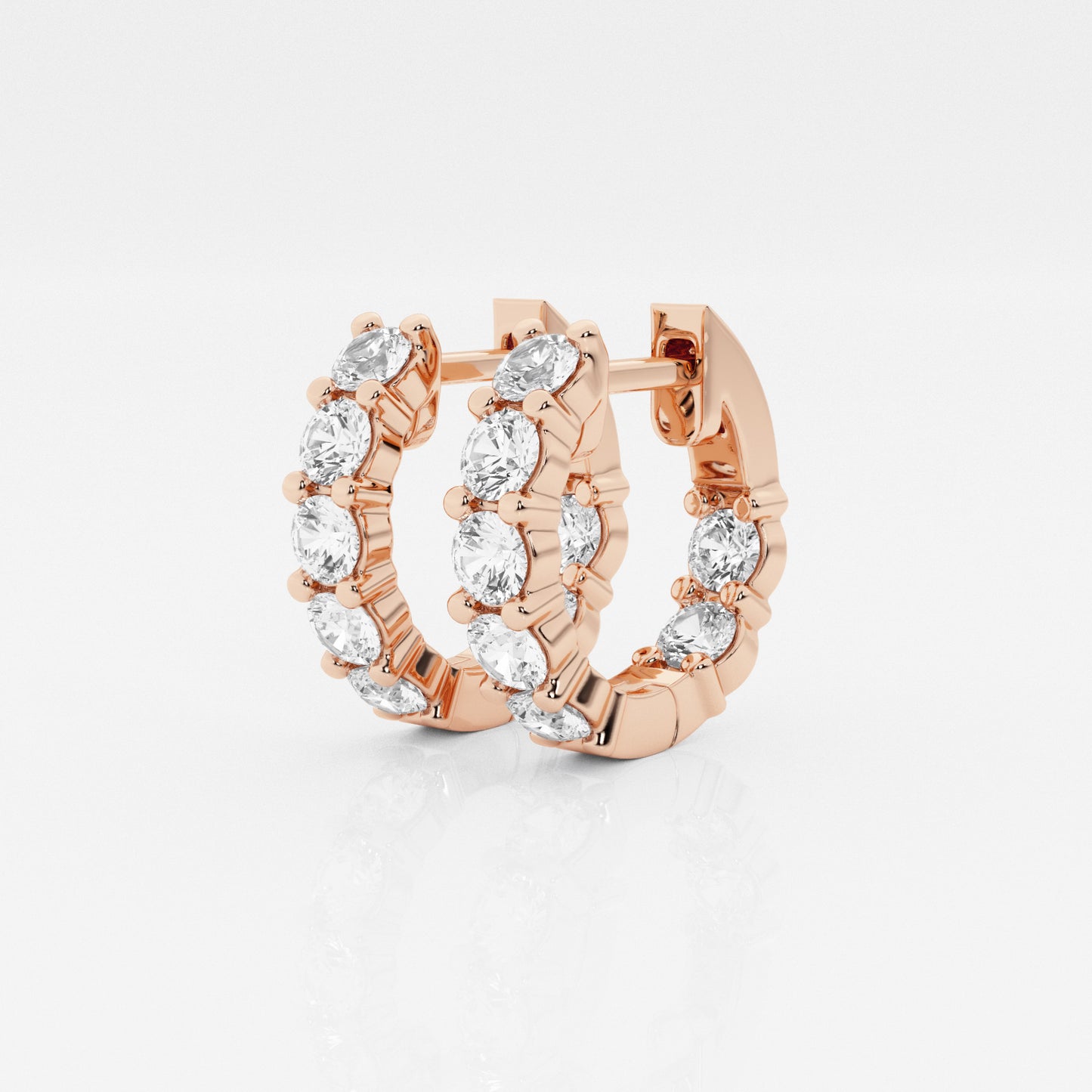 Huggie Hoop Earrings - 1.50 CTTW - Round Diamond - 14K Rose Gold