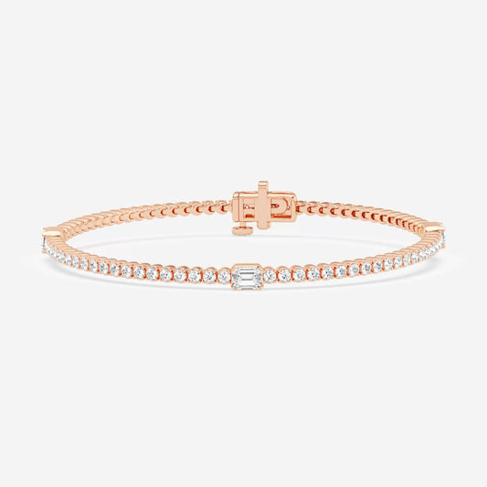 Marquise Bezel Intervals In Round Tennis Bracelet - 0.70 CTTW - Emerald Diamond - 14K Rose Gold