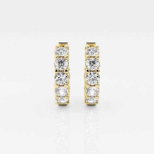 Huggie Hoop Earrings - 1.50 CTTW - Round Diamond - 14K Yellow Gold