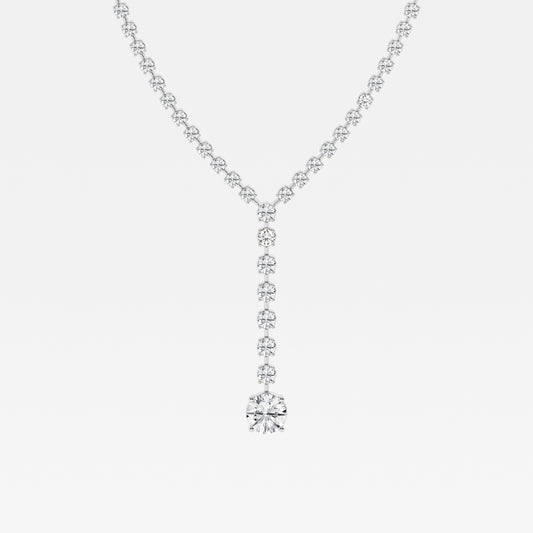 Drop Down Round Tennis Necklace - 3.00 CTTW - Round Diamond - 14K White Gold