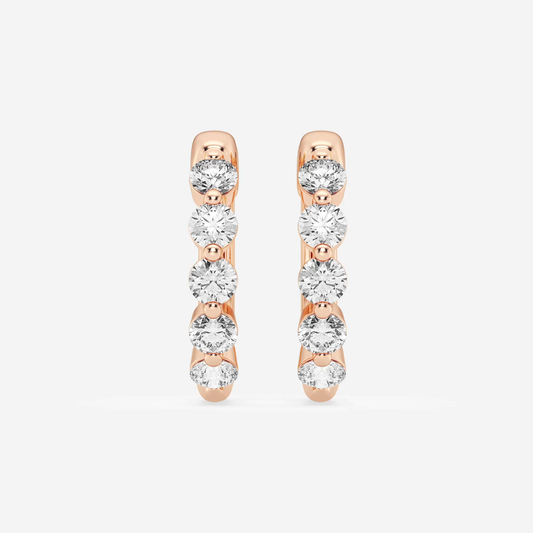 Floating Hoop Earrings - 0.80 CTTW - Round Diamond - 14K Rose Gold