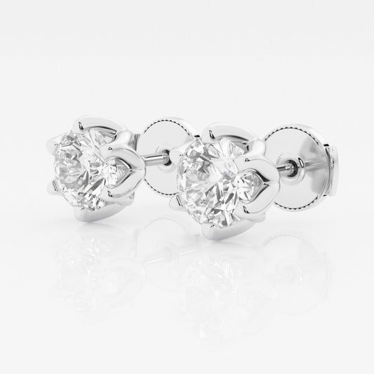 Six Prong Flower Petal Solitaire Stud Earrings - 0.50 CTTW - Round Diamond - 14K White Gold