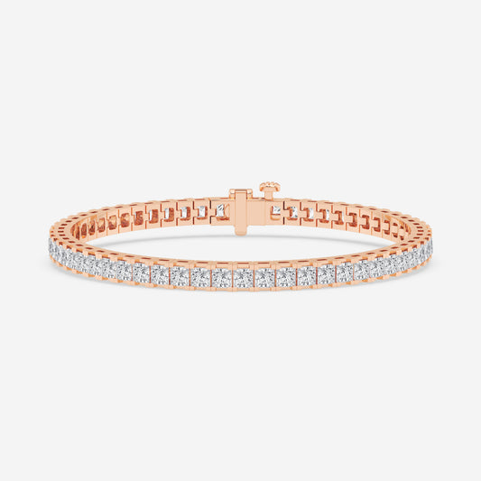 8ct Total Princess Basket Tennis Bracelet - 8.00 CTTW - Princess Diamond - 14K Rose Gold