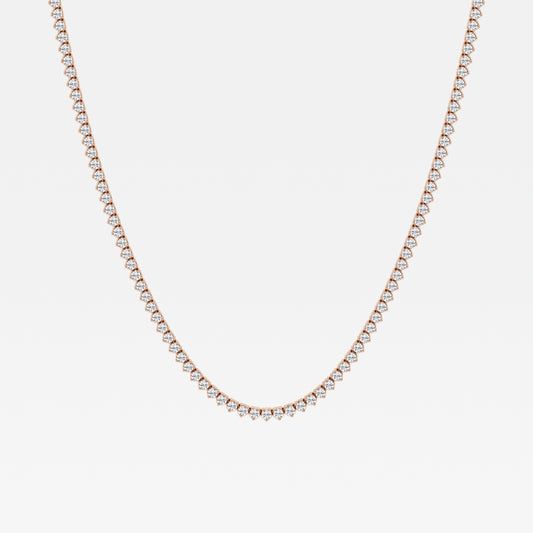 Three Prong Tennis Necklace - 6.50 CTTW - Round Diamond - 14K Rose Gold