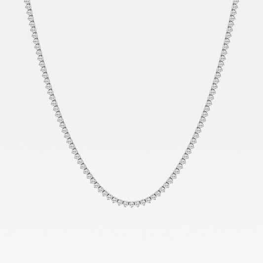 Three Prong Tennis Necklace - 6.50 CTTW - Round Diamond - 14K White Gold