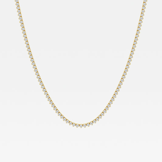 Three Prong Tennis Necklace - 6.50 CTTW - Round Diamond - 14K Yellow Gold