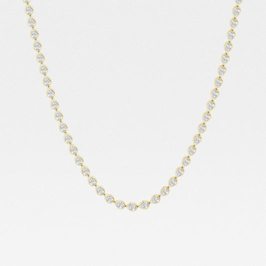 East West Bezel Set Tennis Necklace - 12.30 CTTW - Pear Diamond - 14K Yellow Gold