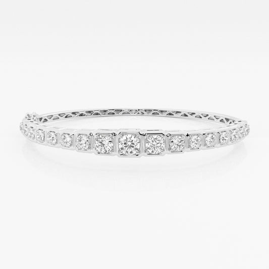 Shared Prong Bangle Bracelet - 2.50 CTTW - Round Diamond - 14K White Gold