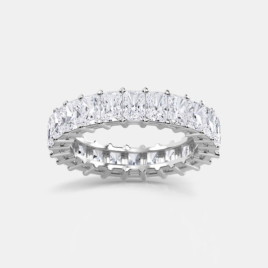 V-Prong Eternity Band - 7.00 CTTW - Emerald Diamond - 14K White Gold