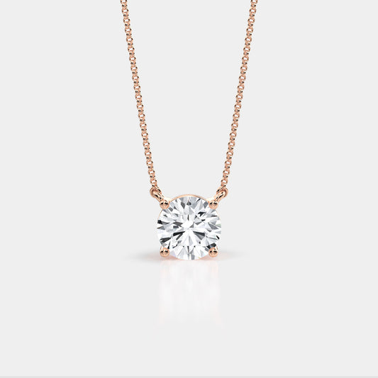 Solitaire Four Prong High Basket Pendant - 1.00 CTTW - Round Diamond - 14K Rose Gold