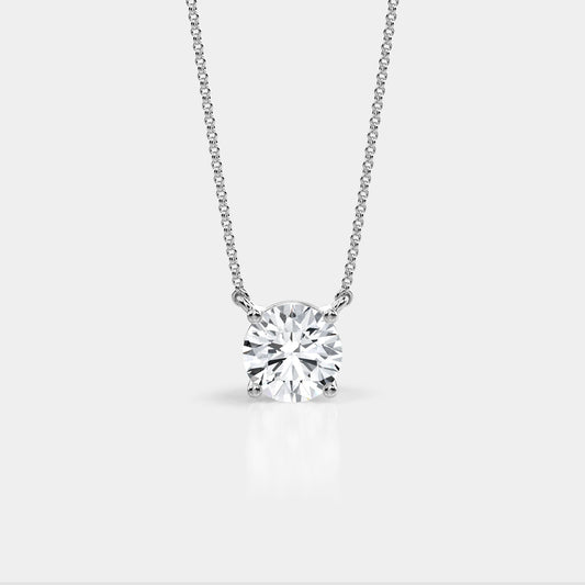 Solitaire Four Prong High Basket Pendant - 1.00 CTTW - Round Diamond - 14K White Gold