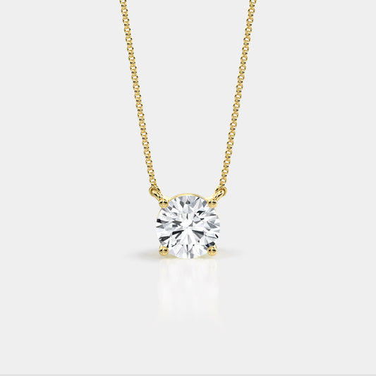 Solitaire Four Prong High Basket Pendant - 1.00 CTTW - Round Diamond - 14K Yellow Gold