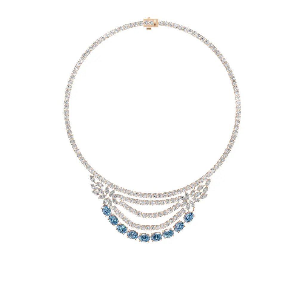 Chisa three tier blue diamond designer necklace.webp