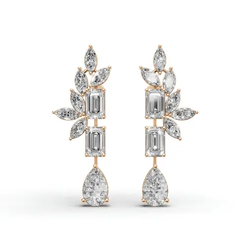 [14R155] Marquis Tear drop diamond earring (14KT, Rose)