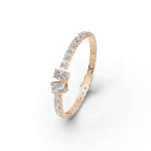 [14R461] Two hearts diamond bracelet (14KT, Rose)