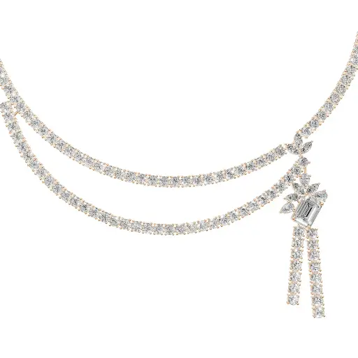 [14R503] Ayered scarlett diamond designer necklace (14KT, Rose)